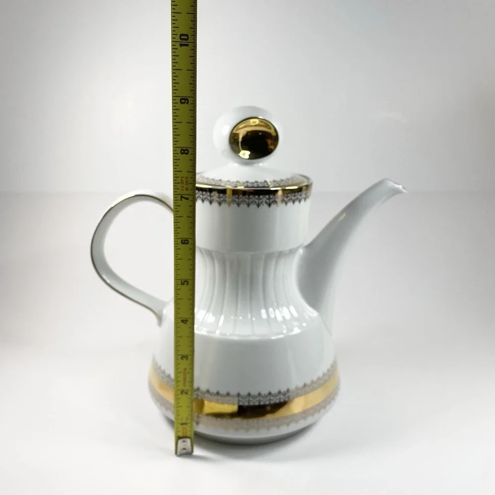 Vtg German porcelain coffee tea pot Trischenreuth Bavaria Gold Decoration damage